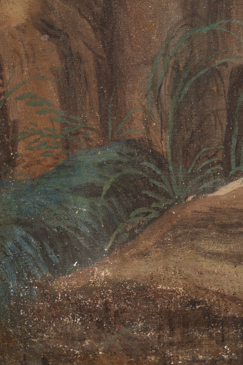 Dipinto Olio su Tela Raff. ''paesaggio Montano con Armenti e Pastori''