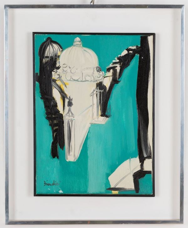 REMO BRINDISI - REMO BRINDISI (Roma, 1918 - Lido di Spina, 1996). Dipinto olio su tela raff. ''MADONNA DELLA SALUTE''.