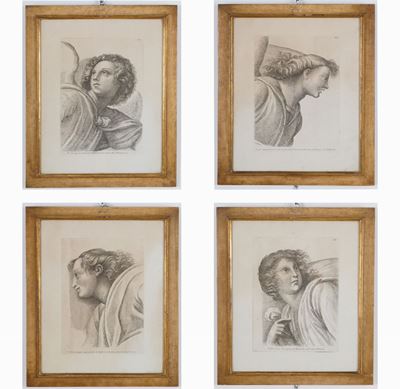 Quattro Incisioni su Carta Raff. ''arcangeli''. XIX Secolo. in Cornice. Mis. L...
