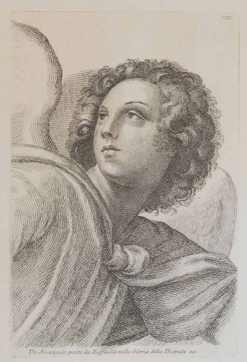Quattro Incisioni su Carta Raff. ''arcangeli''. XIX Secolo. in Cornice. Mis. L...