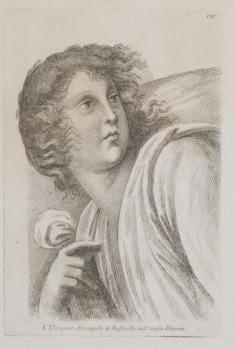 Quattro Incisioni su Carta Raff. ''arcangeli''. XIX Secolo. in Cornice. Mis. L...