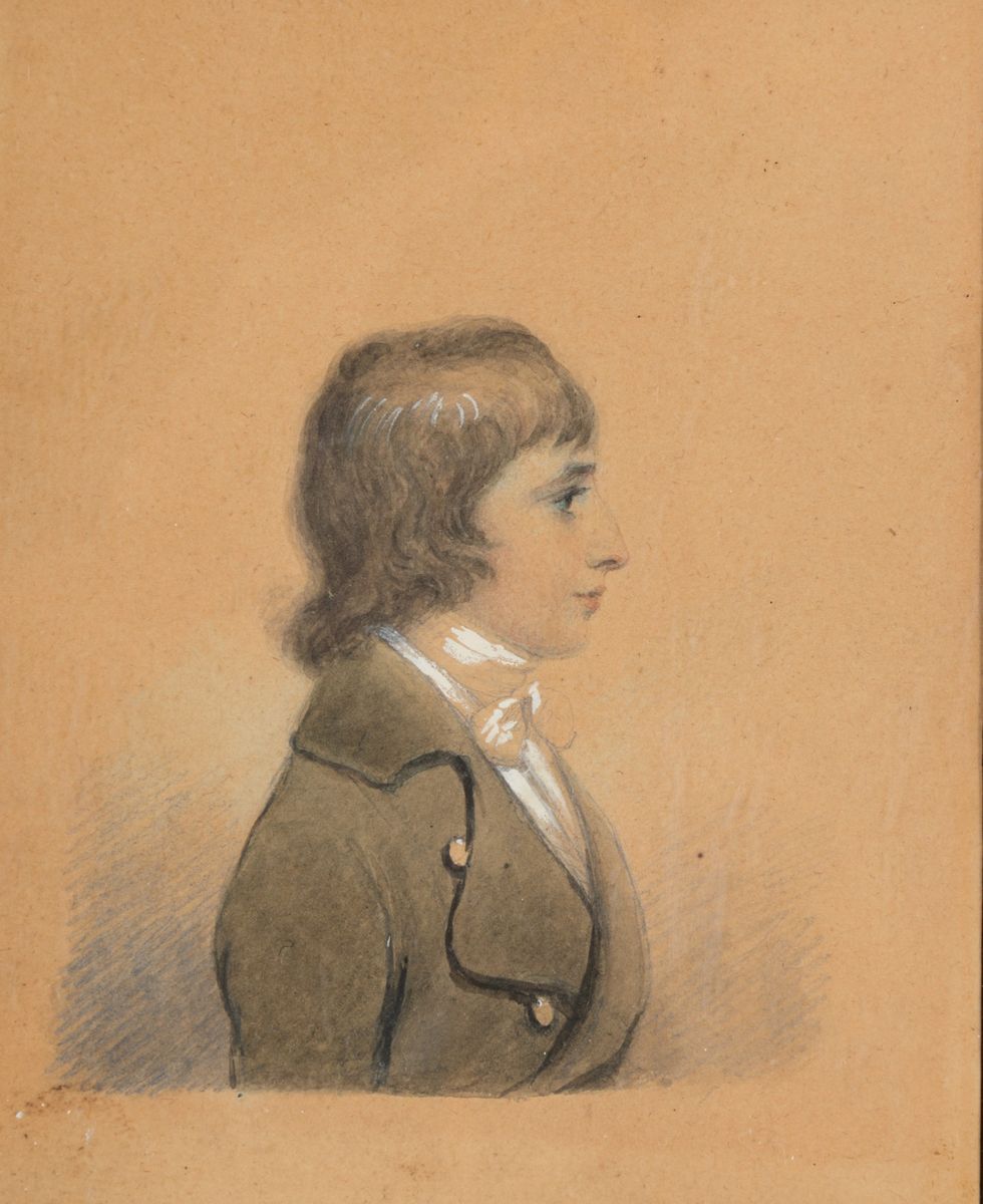Cinque Miniature su Carta Raff. ''profili di Personaggi''. XIX Secolo. in Corni...