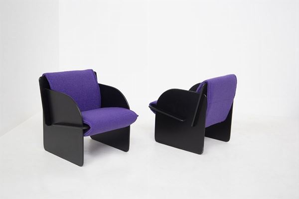 Pair of armchairs in purple bouclé fabric
