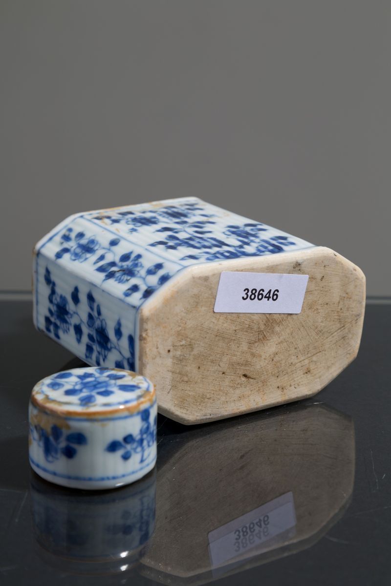 Bottiglietta in porcellana bianca e blu. Cina. XIX secolo....