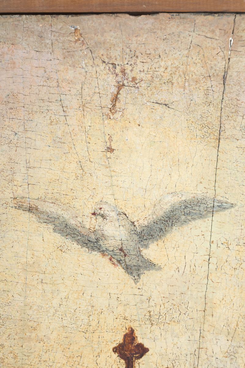 Dipinto Olio su Tavola Raff. ''trinita' ''. XVI Secolo. in Cornice Non Coeva. D...