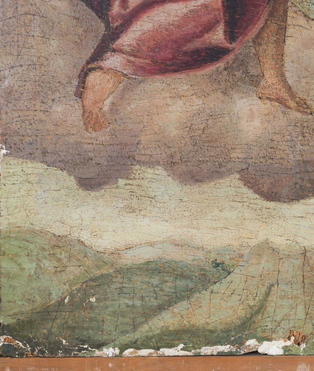 Dipinto Olio su Tavola Raff. ''trinita' ''. XVI Secolo. in Cornice Non Coeva. D...