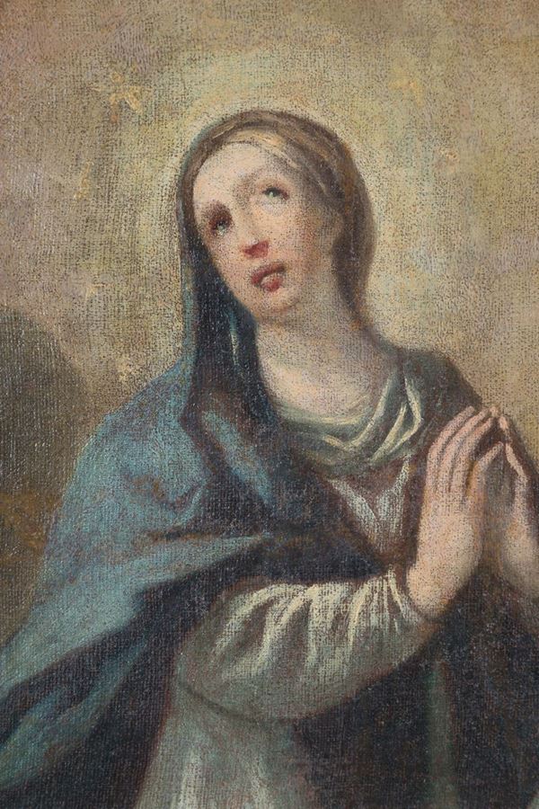 Dipinto olio su tela raff. ''MADONNA DELL'APOCALISSE''. XVIII secolo. Difetti. ...