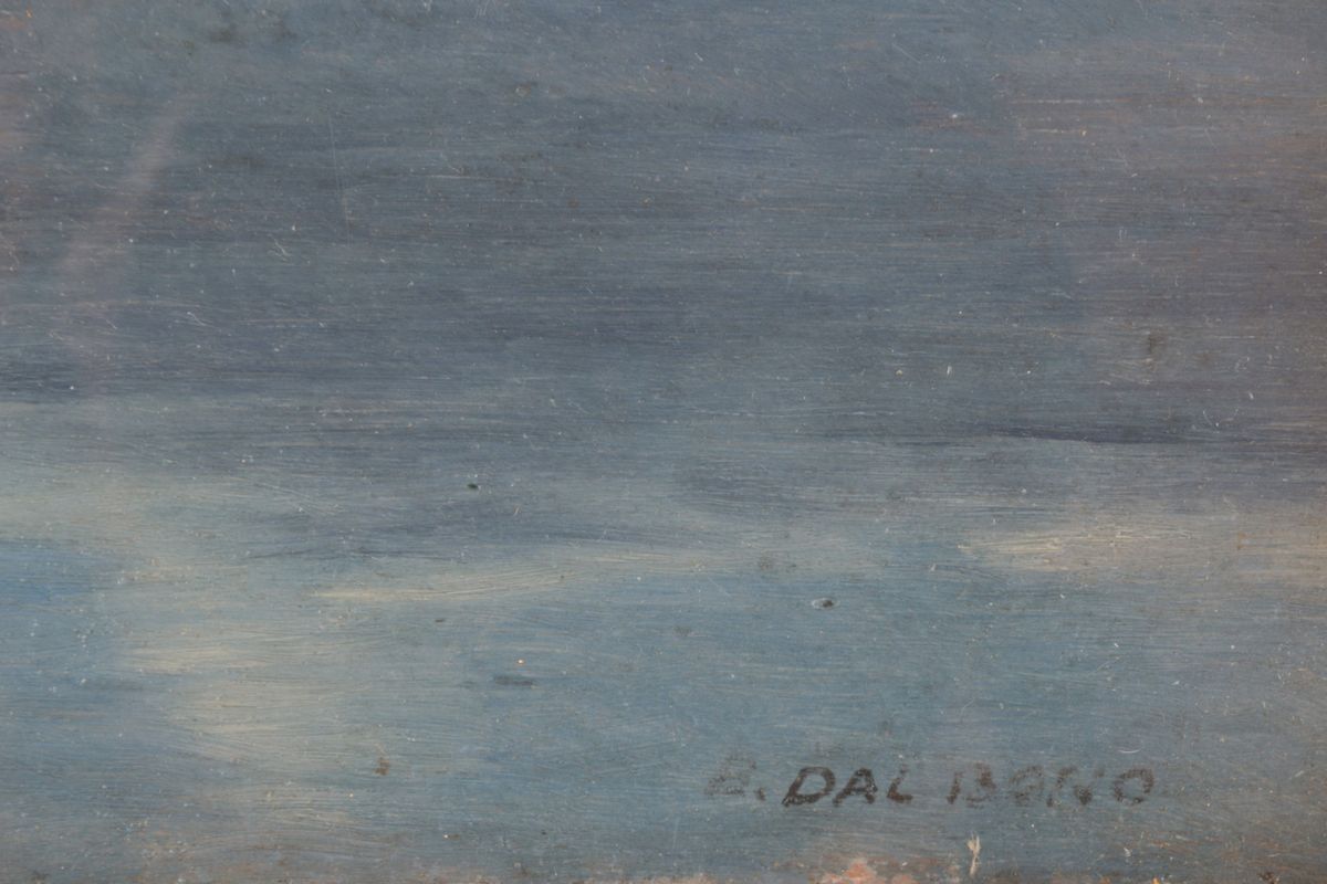 Eduardo Dalbono - Dipinto Olio su Tavola Raff. ''barca con Pescatore''