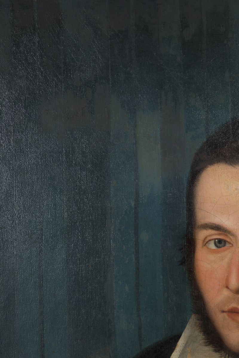 Dipinto Olio su Tela Raff. ''gentiluomo''. XIX Secolo. in Cornice. Restauri. Gi...
