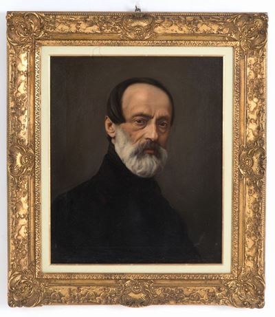 Dipinto Olio su Tela Raff. ''ritratto di Mazzini''. XIX Secolo. in Cornice Dora...