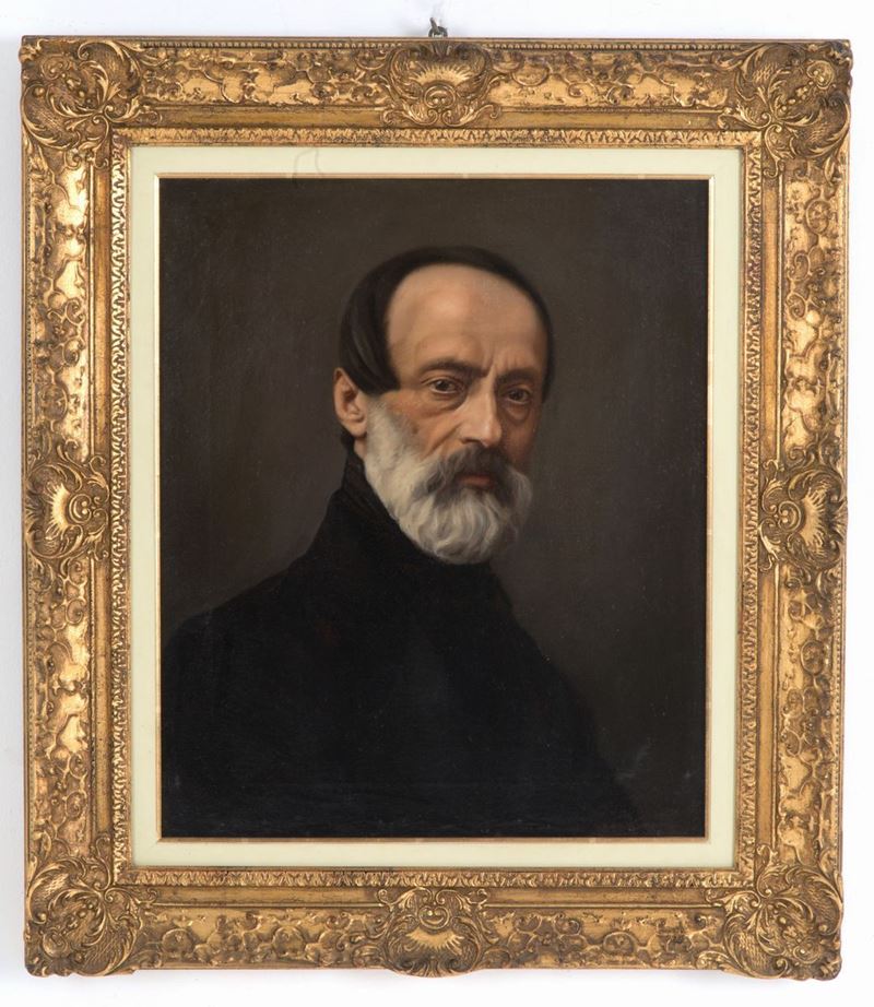 Dipinto Olio su Tela Raff. ''ritratto di Mazzini''. XIX Secolo. in Cornice Dora...