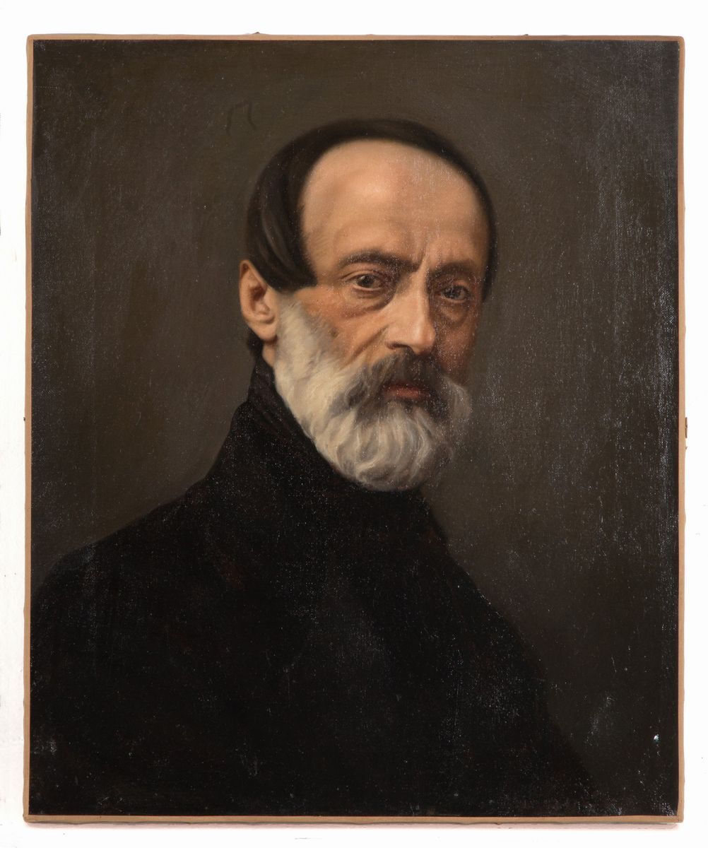 Dipinto Olio su Tela Raff. ''ritratto di Mazzini''. XIX Secolo. in Cornice Dora...