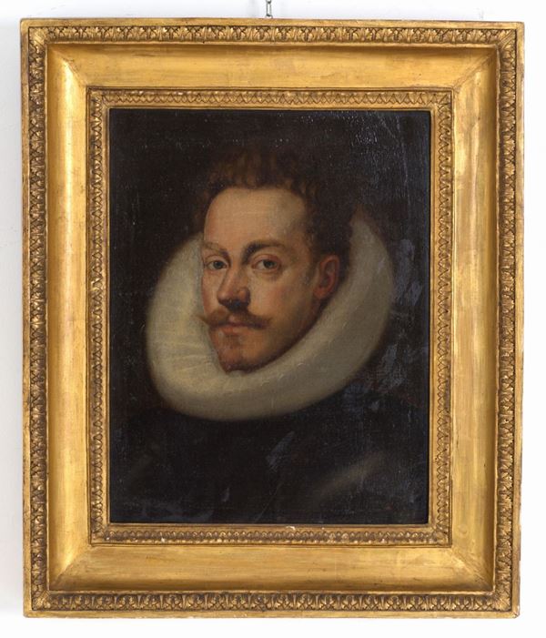 Dipinto olio su tela raff. ''RITRATTO DI GENTILUOMO''. XVII secolo. In cornice ...
