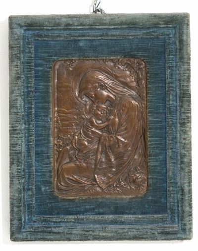 Placca in Bronzo Patinato Raff. ''madonna con Bambino''. Perioodo Liberty....