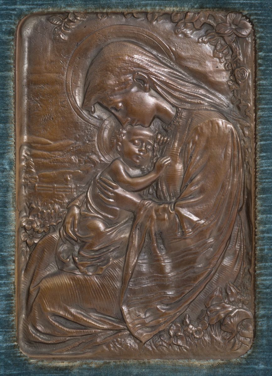 Placca in Bronzo Patinato Raff. ''madonna con Bambino''. Perioodo Liberty....