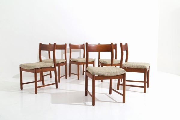 ILMARI TAPIOVAARA - ILMARI TAPIOVAARA (Finlandia, 1914-1999). Sei sedie in legno con dettagli in ot...