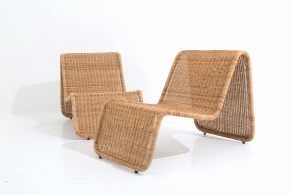 TITO AGNOLI - TITO AGNOLI (Lima, 1931 - Milano, 2012). Due poltrone in rattan sagomate. Anni ...
