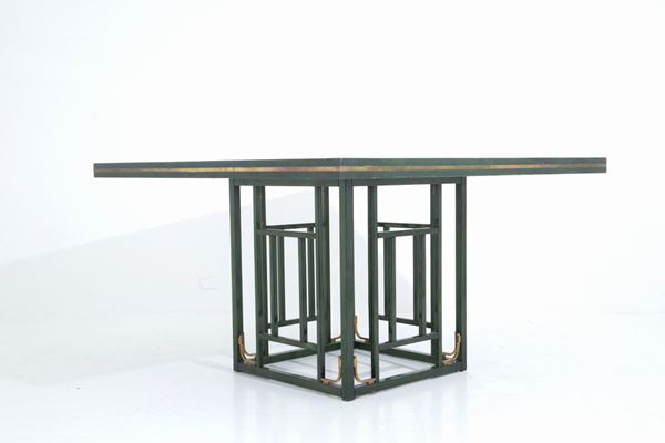 Tavolo da pranzo in legno laccato verde e ottone. Produzione VIVAI DEL SUD (Att...