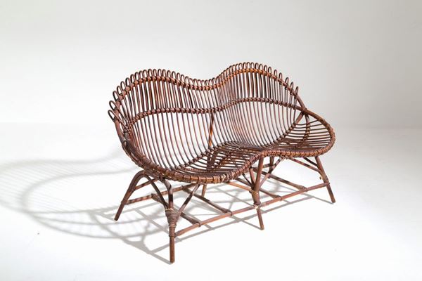 Divanetto in rattan. Manifattura italiana. Anni '50. Difetti. ...