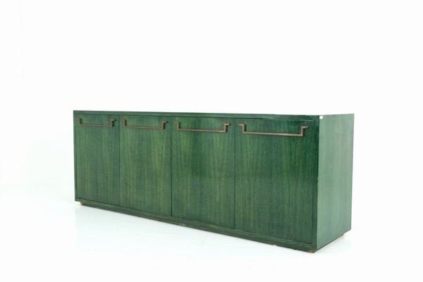 VIVAI DEL SUD - Sideboard in legno laccato verde e maniglie in ottone con quattro ante, tre rip...