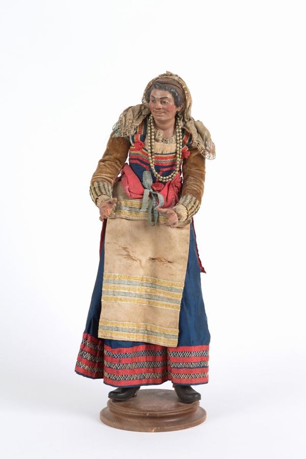 Pastorella in terracotta, legno, paglia e vestiti originali. Napoli. XVIII seco...
