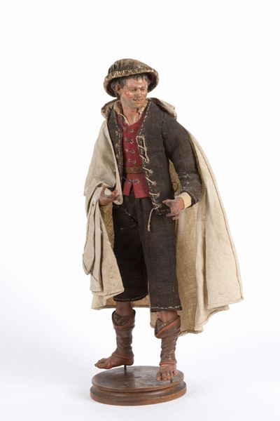 Camillo Celebrano (napoli, 1780-1828). Pastore in Terracotta, Legno, Paglia