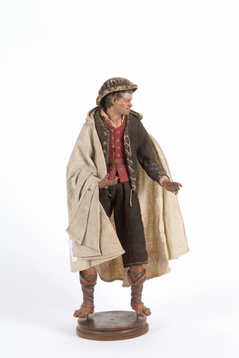 Camillo Celebrano (napoli, 1780-1828). Pastore in Terracotta, Legno, Paglia