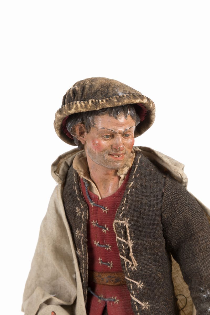 Camillo Celebrano (napoli, 1780-1828). Pastore in Terracotta, Legno, Paglia