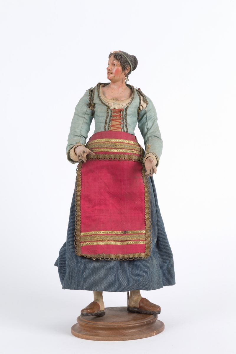 Pastorella in Terracotta, Legno, Paglia