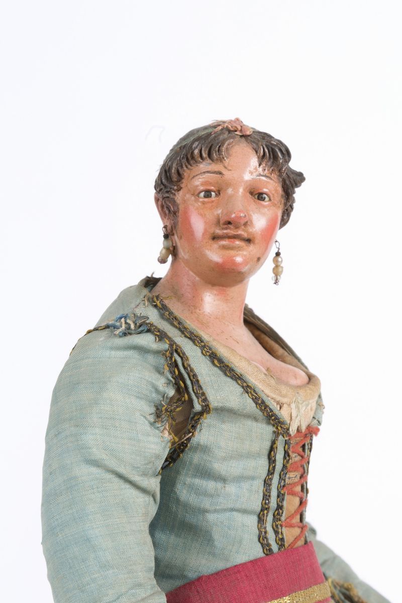Pastorella in Terracotta, Legno, Paglia