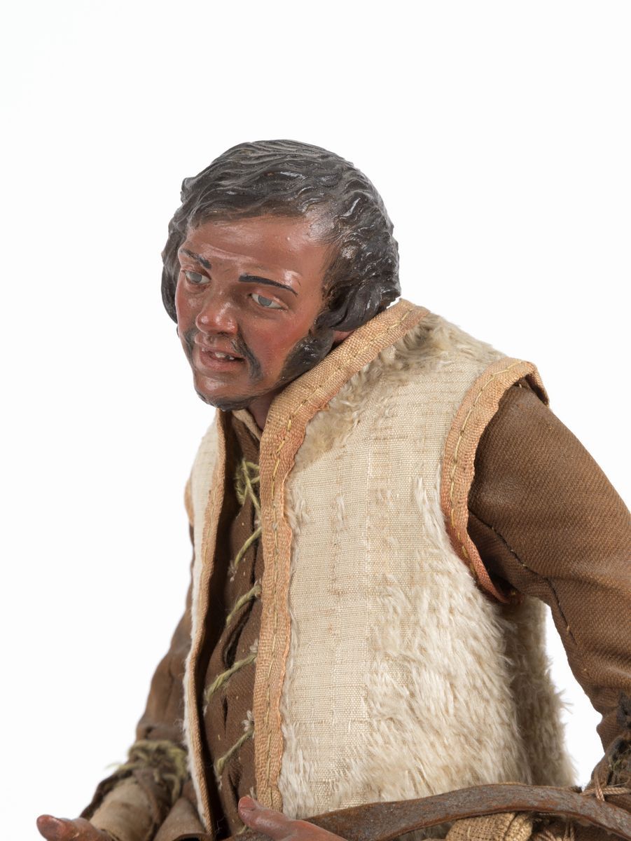 Lorenzo Mosca (napoli, ? - 1789). Viandante in Terracotta, Legno, Paglia