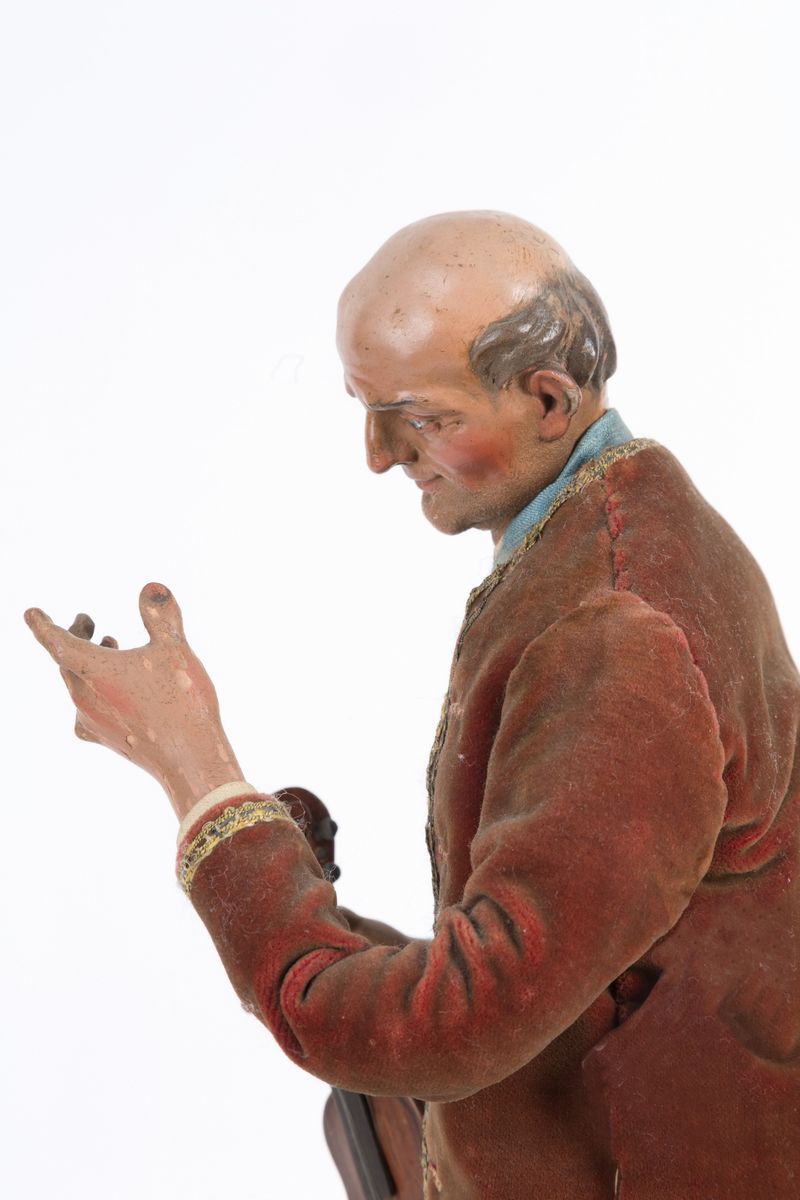 Suonatore di Violino in Terracotta, Legno, Paglia e Vestiti Originali. Napoli. ...