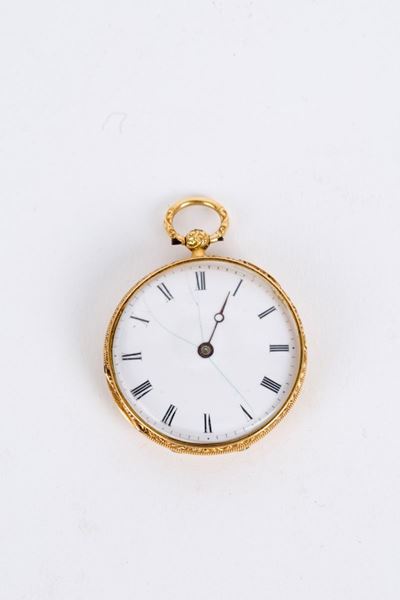 Orologio da Tasca a Ripetizione in Oro Giallo con Dipinto a Smalto Raff. ''scen...
