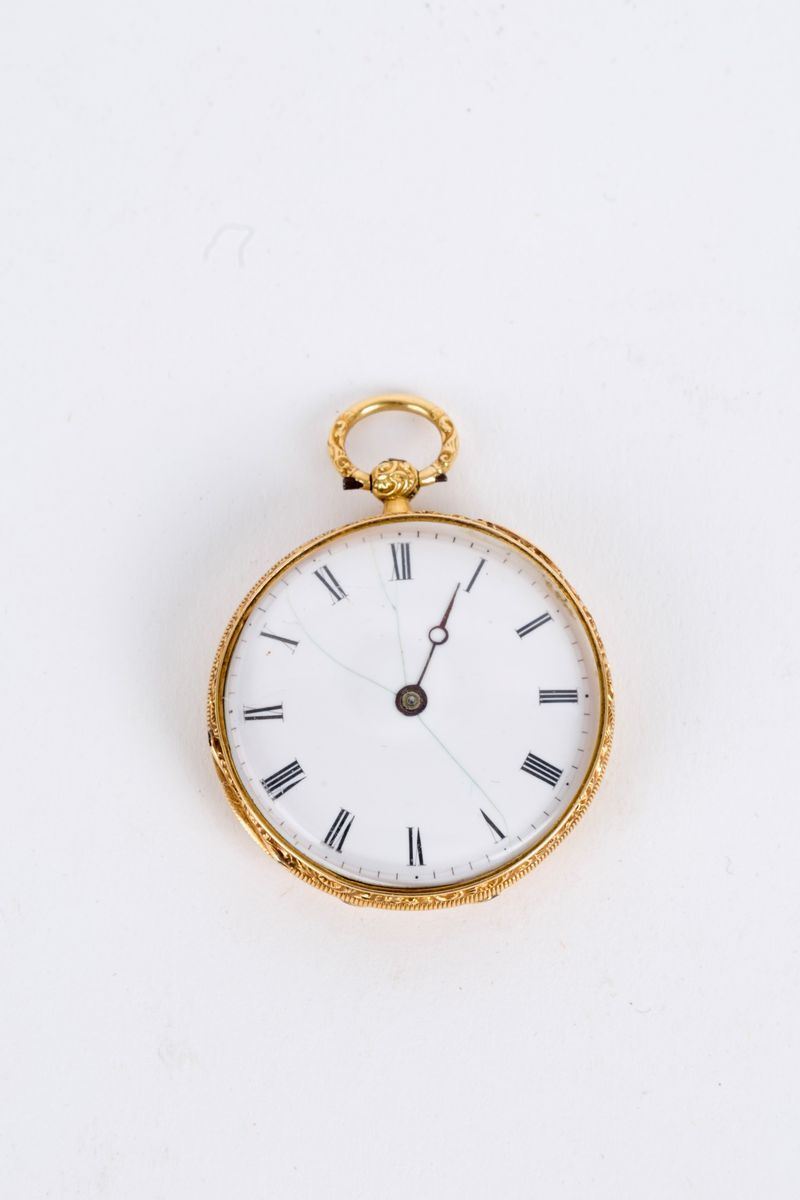 Orologio da Tasca a Ripetizione in Oro Giallo con Dipinto a Smalto Raff. ''scen...