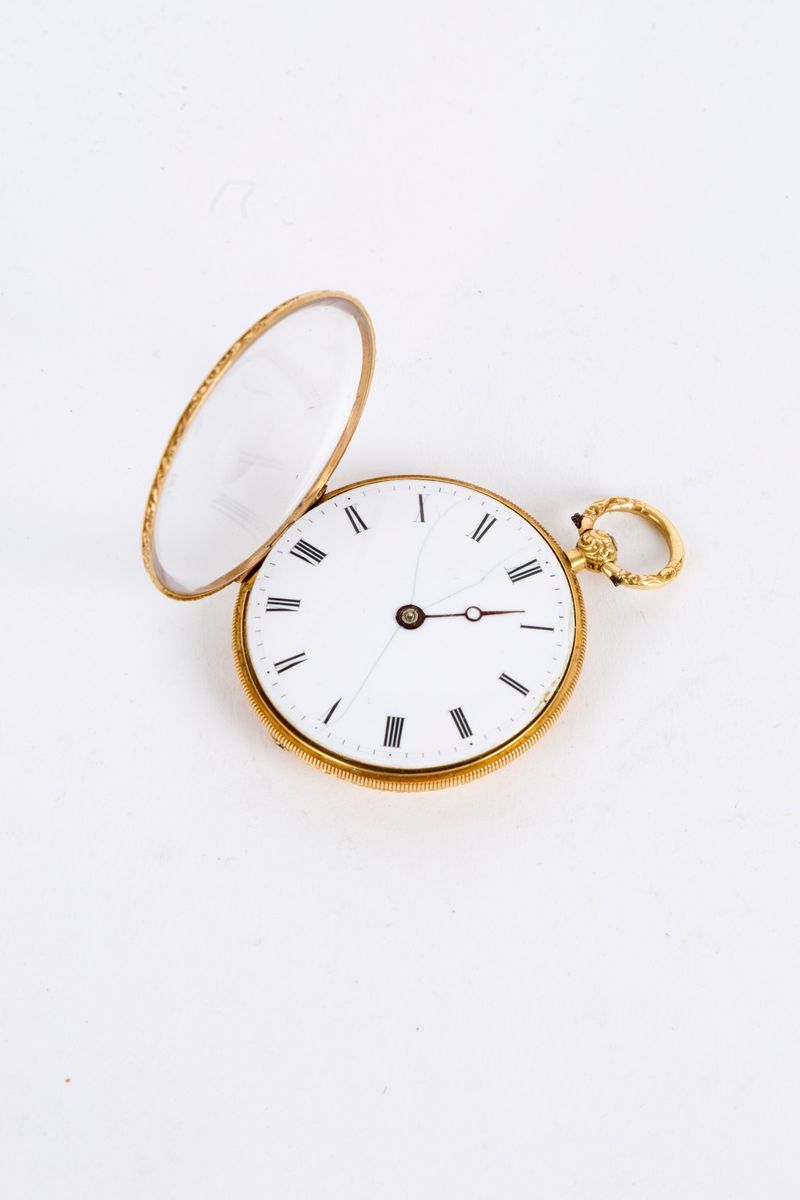 Orologio da Tasca a Ripetizione in Oro Giallo con Dipinto a Smalto Raff. ''scen...