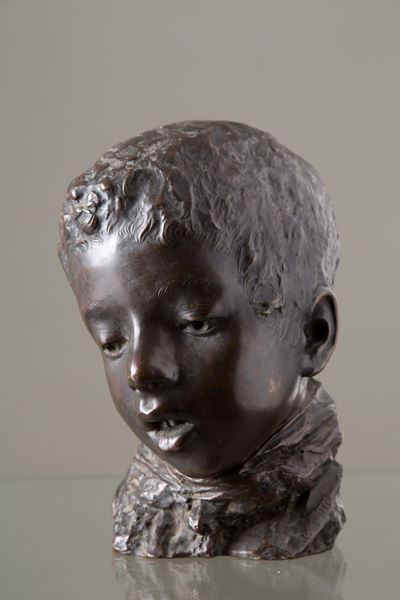 Vincenzo Gemito (napoli, 1852-1929). Scultura in Bronzo Raff. ''testa di Bambino''