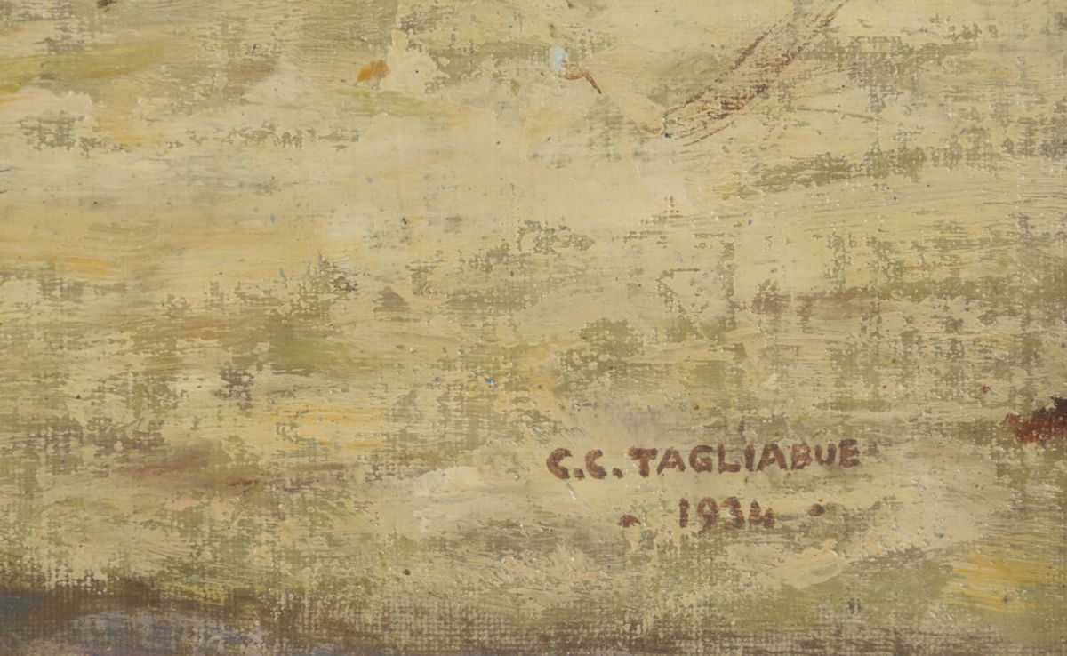 Carlo Costantino Tagliabue - Dipinto Olio su Tela Raff. ''baite in Montagna''