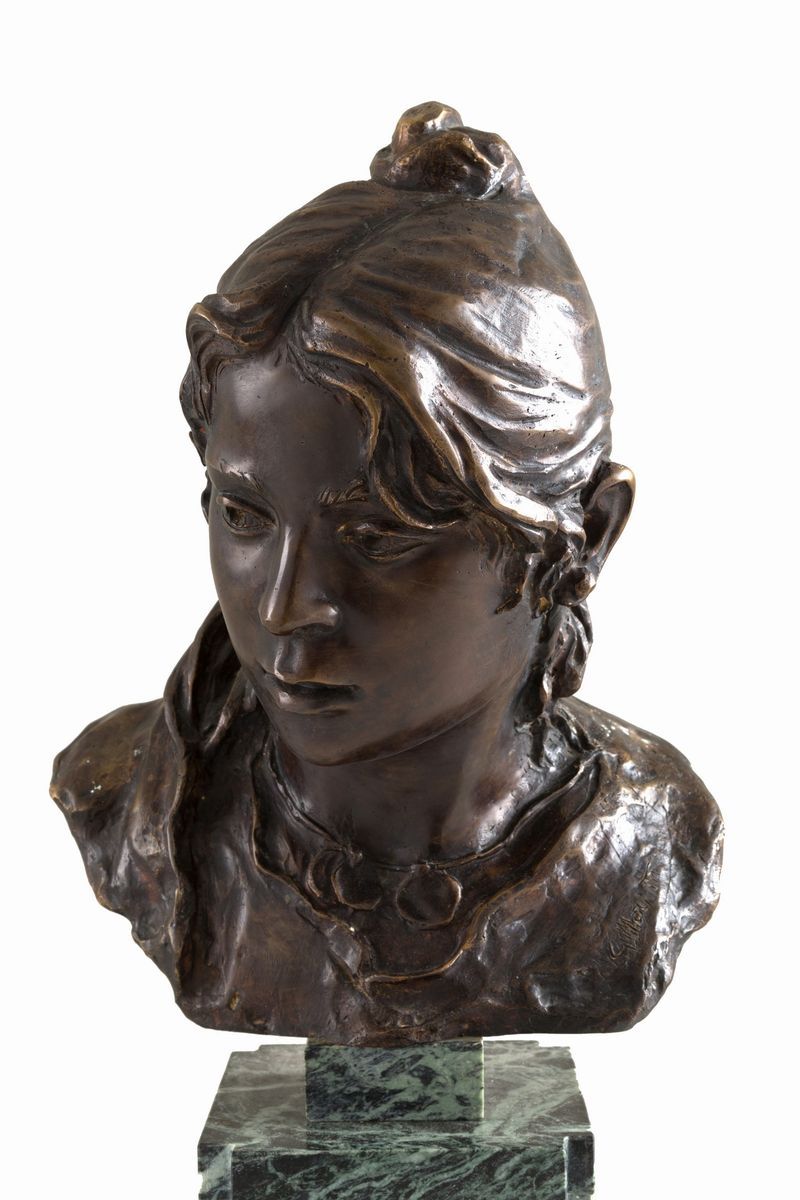 Giacomo Moretti (spalato, 1843). Scultura in Bronzo Raff. ''busto di Giovincella''