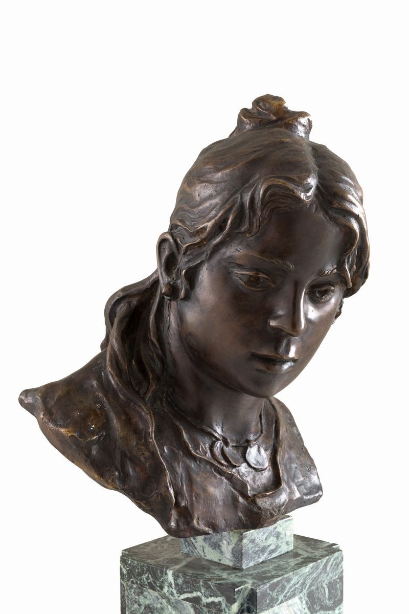 Giacomo Moretti (spalato, 1843). Scultura in Bronzo Raff. ''busto di Giovincella''