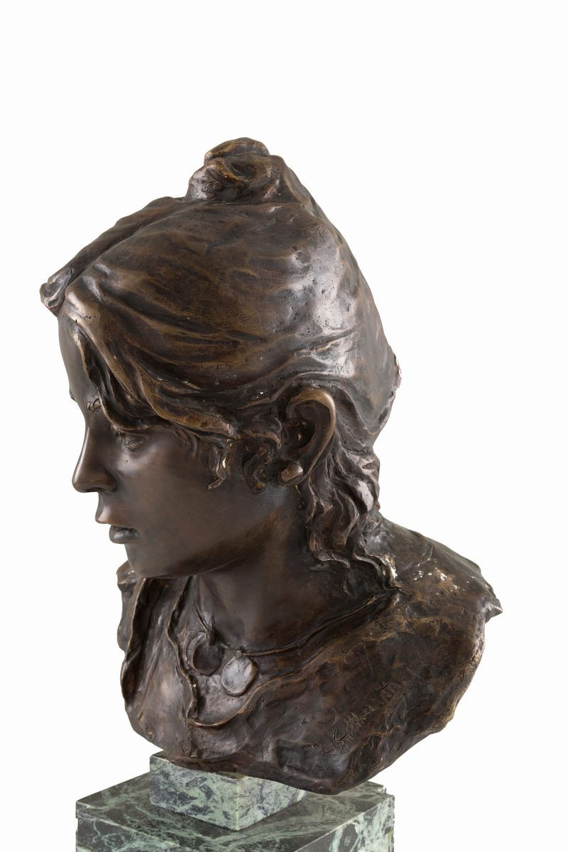 Giacomo Moretti (spalato, 1843). Scultura in Bronzo Raff. ''busto di Giovincella''