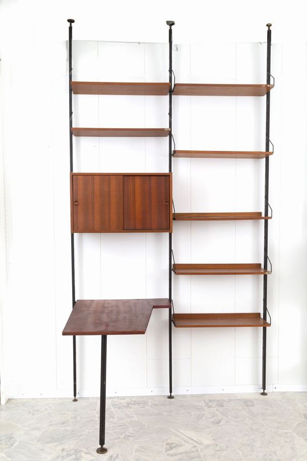 Libreria in ferro color nero con modulo a due ante scorrevoli, sette mensole e ...