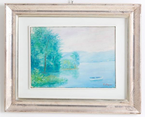 UMBERTO LILLONI - UMBERTO LILLONI (Milano, 1898-1980). Dipinto olio su tela intitolato ''LAGO DI ...