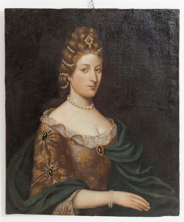 Dipinto olio su tela raff. ''RITRATTO DI NOBILDONNA''. XVIII secolo. GiÈ rintel...
