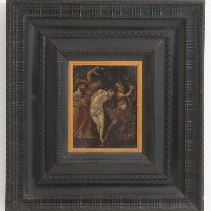 Dipinto Olio su Rame Raff. ''la Flagellazione di Cristo''. XVII Secolo. in Corn...
