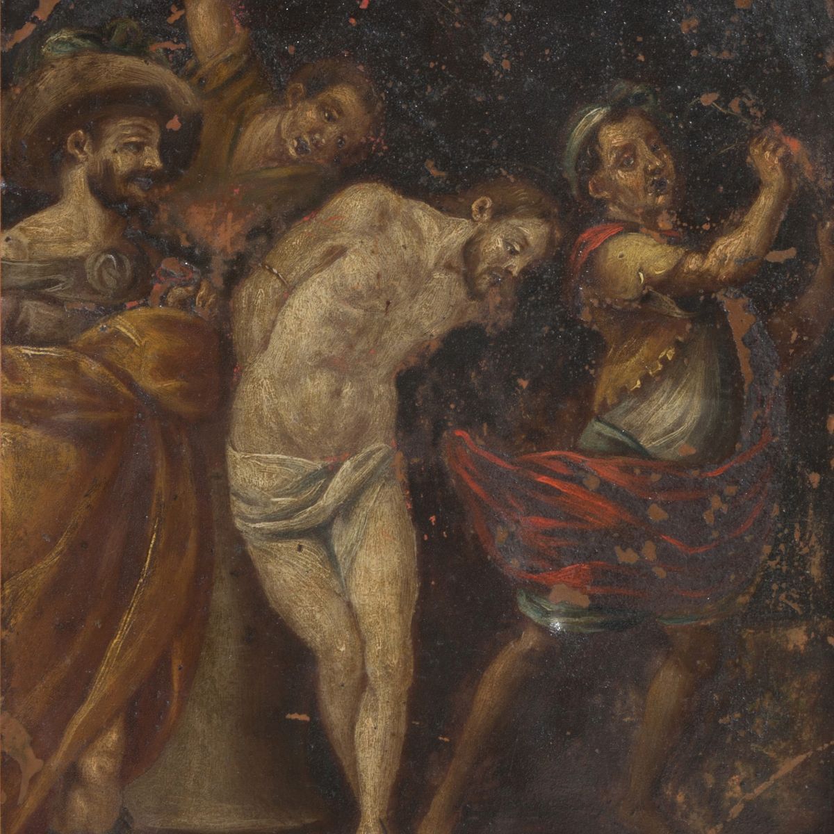 Dipinto Olio su Rame Raff. ''la Flagellazione di Cristo''. XVII Secolo. in Corn...