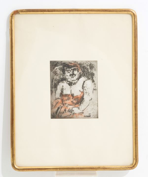 CARLO CARRA' - CARLO CARRA' (Quargnento, 1881 - Milano, 1966). Incisione su carta colorata a pastello