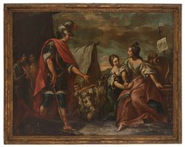 GIOVANNI ANTONIO PELLEGRINI (bottega di) : Dipinto ''CORIOLANO INCONTRA LA  MADRE VETURIA'' - Asta MILANO DECOR - Antiques, Fine Art & Design Auction  (n° 93) - Viscontea Casa d'Aste