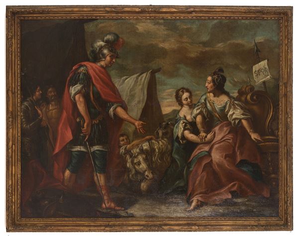 GIOVANNI ANTONIO  PELLEGRINI (bottega di) - Painting ''CORIOLANO MEETS HIS MOTHER VETURIA''