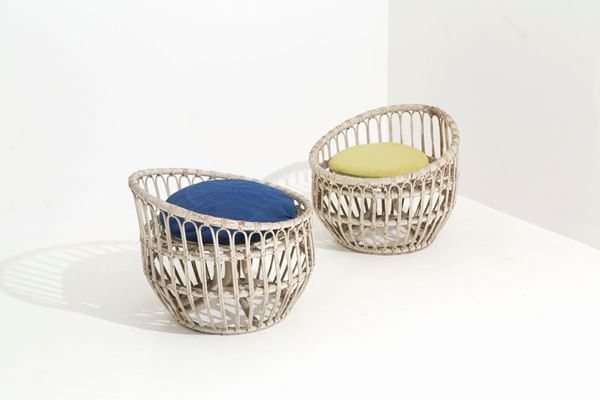 FRANCO  ALBINI - FRANCO ALBINI (Robbiate, 1905 - Milano, 1977) per BONACINA. Coppia di pouff per...