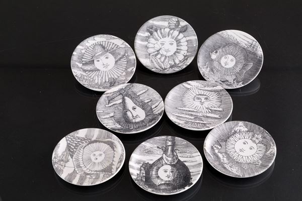 Otto sottobicchieri in ceramica. Produzione FORNASETTI